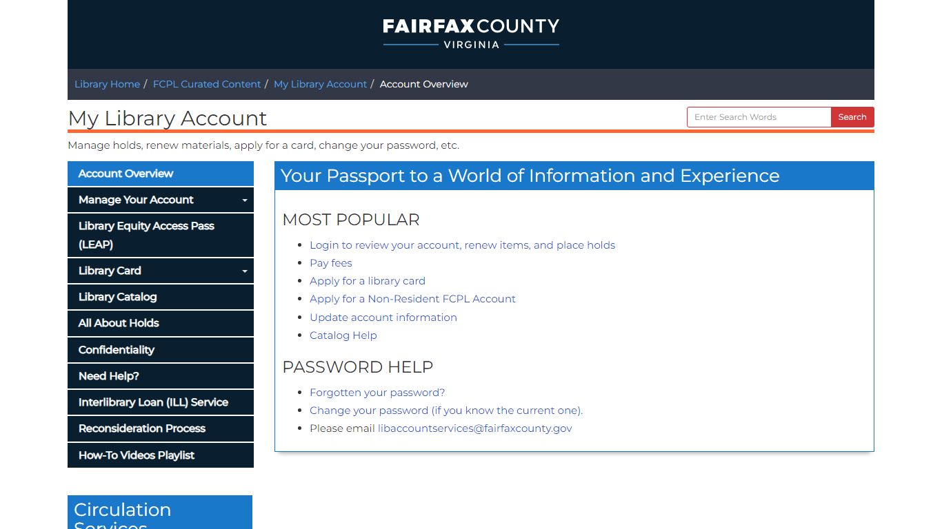 Account Overview - My Library Account - Fairfax County
